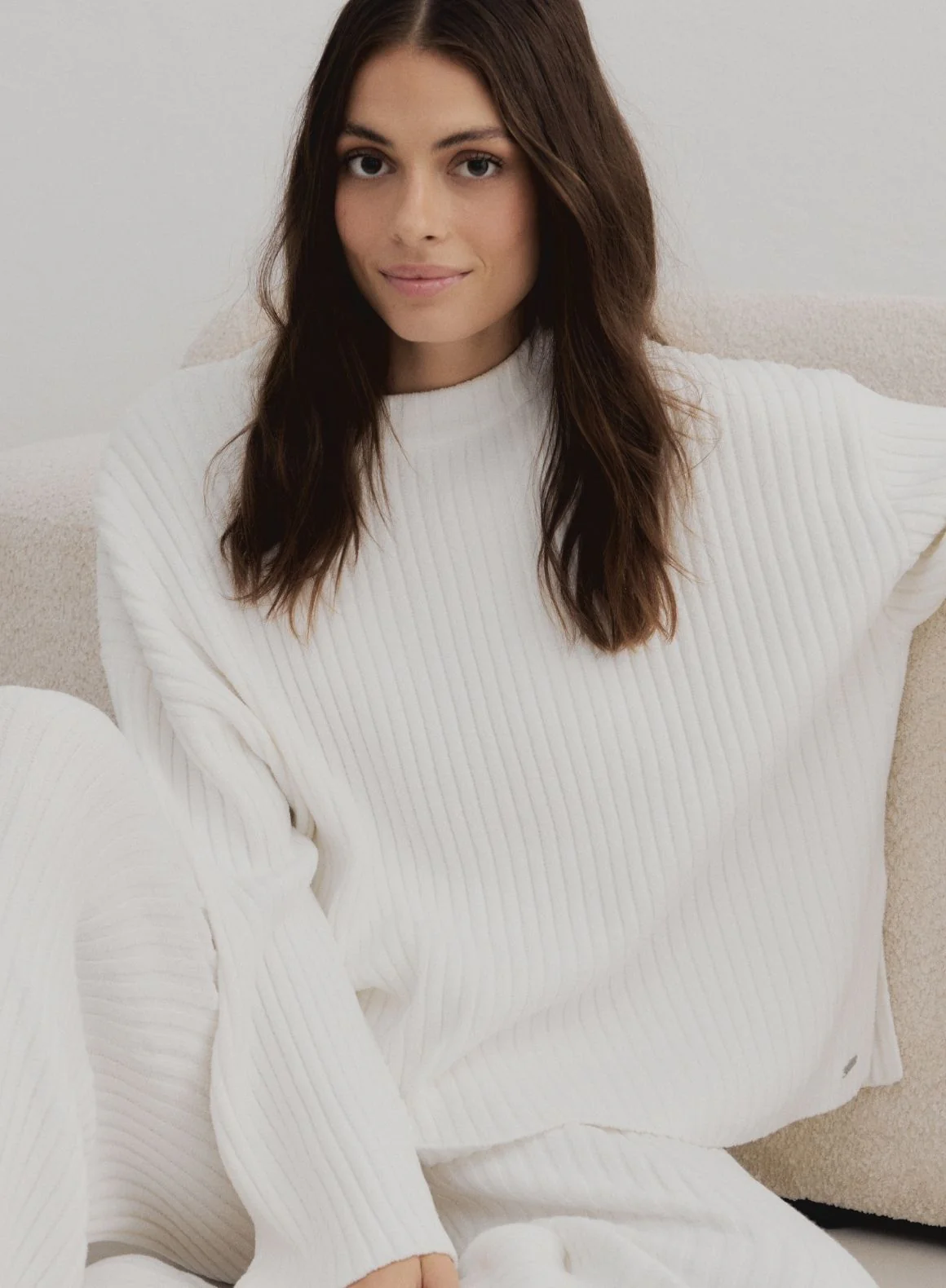 Almond White Rib Knit Sweater - Image 9