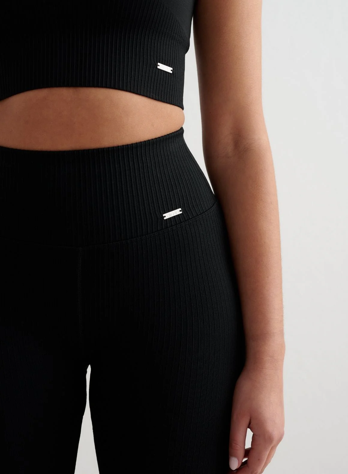 Black Ribbed Seamless Flare Tights - Image 17