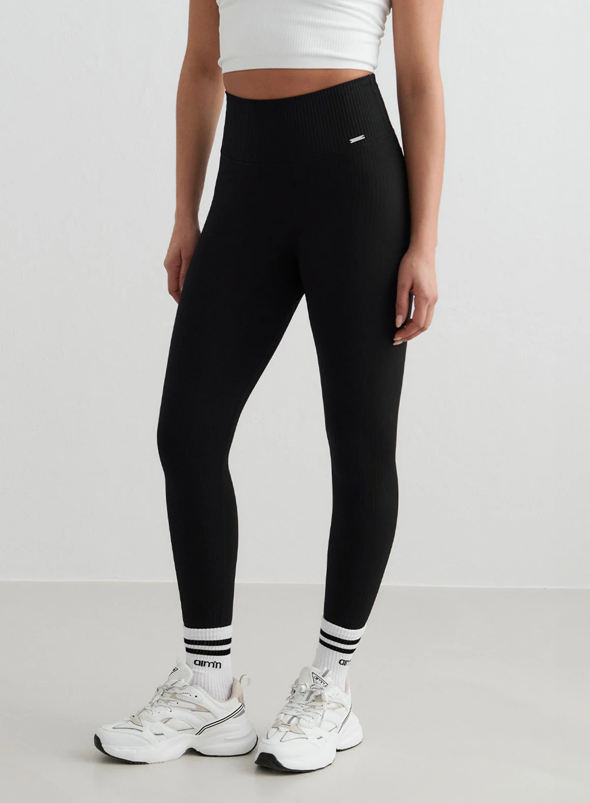 Black Ribbed Seamless Tights - Image 304