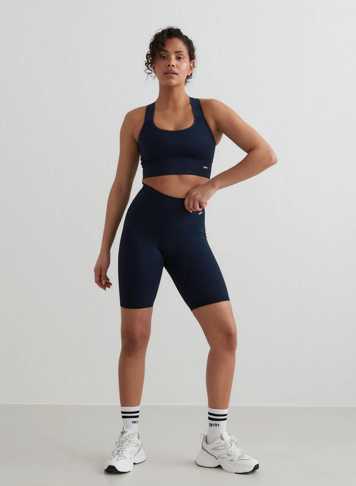 Navy Ribbed Biker Shorts - Image 4